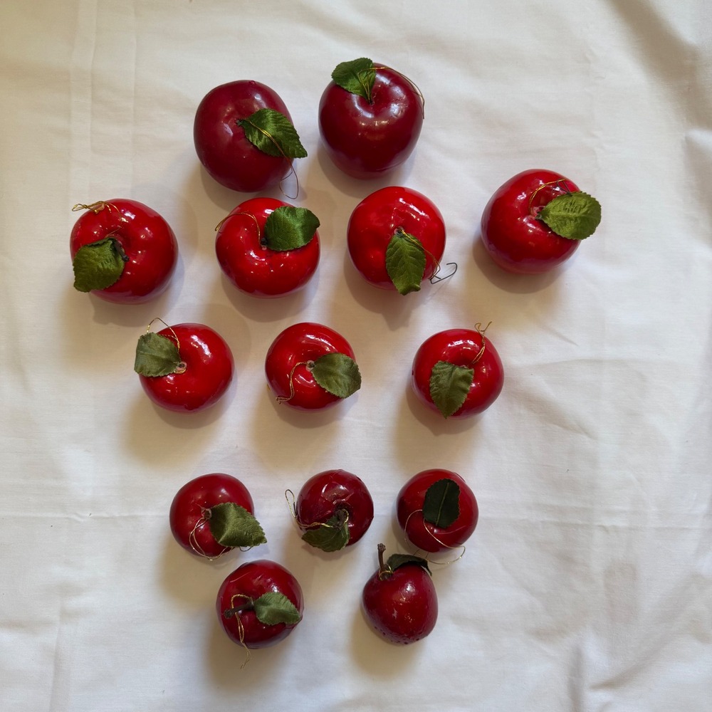 Vintage Red Apple Christmas Ornaments Set of 13 Faux Fruit Holiday Decor Glossy